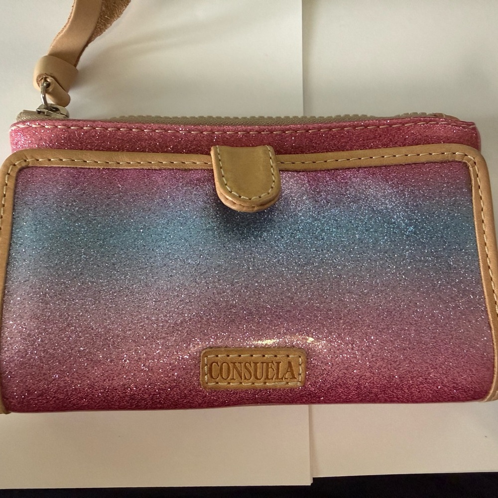 Consuela Glittery Pink and Blue Wristlet